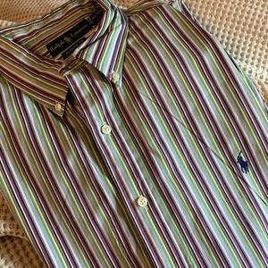 Ralph Lauren Classic Fit Striped Long Sleeve Blue Pony Button Down Shirt Men 2XL
